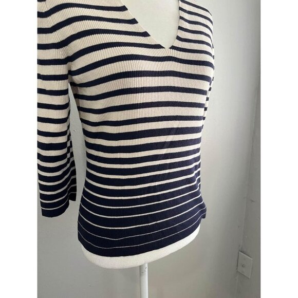 Eddie Bauer Ribbed Striped 3/4 Sleeve Sweater Blouse Size Large - Picture 5 of 8